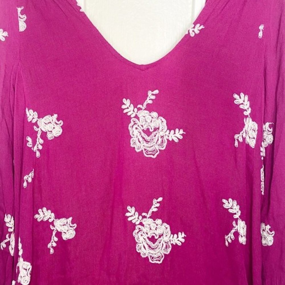 𝅺FREE People Emma Floral Embroidered Tunic Mini Dress in Berry Purple NWT - Picture 6 of 8